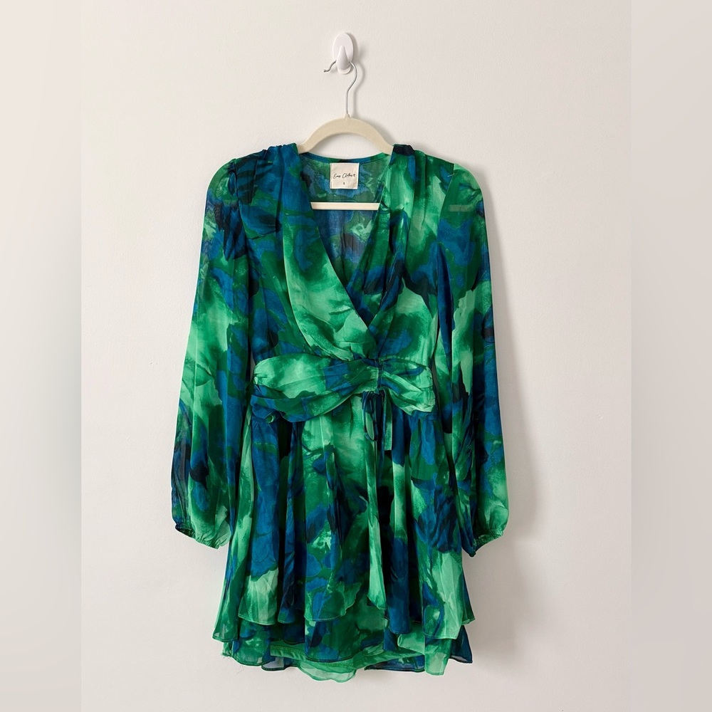 Easy Clothes Green and Blue Wrap Dress